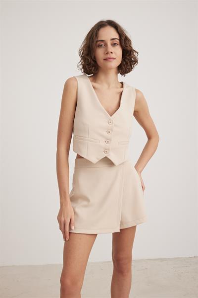 Kadın Astarlı V Yaka Yelek TAŞ