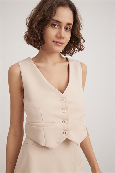 Kadın Astarlı V Yaka Yelek TAŞ