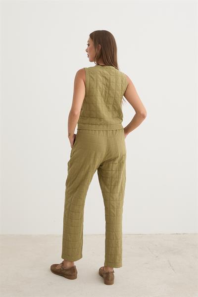 Kadın Beli Kordon Detaylı Desenli Kapitone Pantolon HAKİ