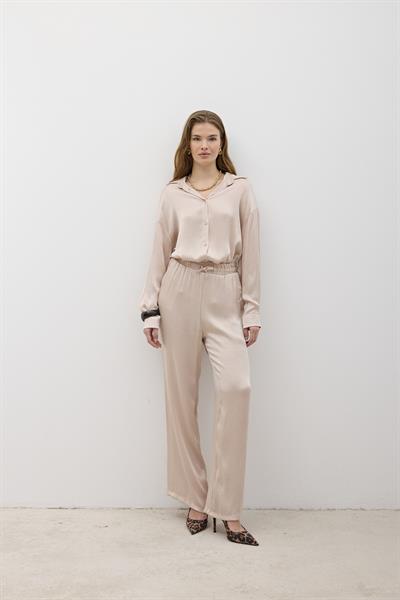 Kadın Beli Lastikli Saten Pantolon TAŞ
