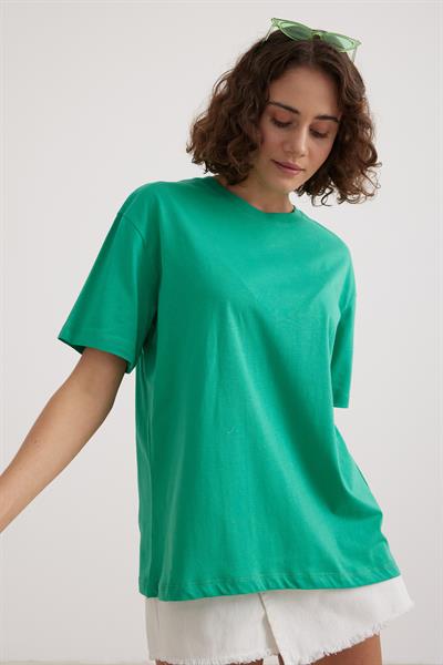 Kadın Bisiklet Yaka T-shirt BENETTON YEŞİLİ