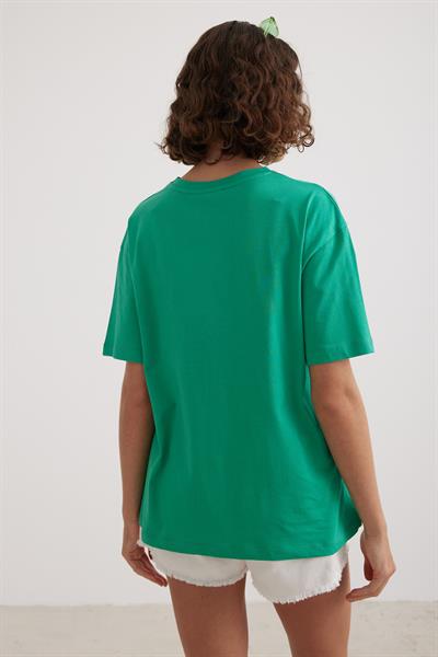 Kadın Bisiklet Yaka T-shirt BENETTON YEŞİLİ