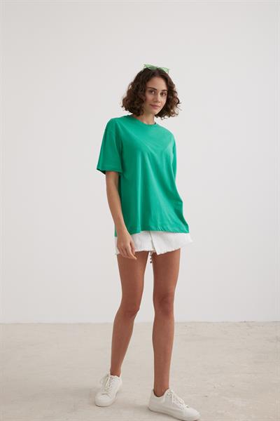 Kadın Bisiklet Yaka T-shirt BENETTON YEŞİLİ