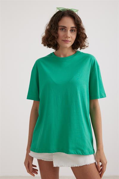 Kadın Bisiklet Yaka T-shirt BENETTON YEŞİLİ