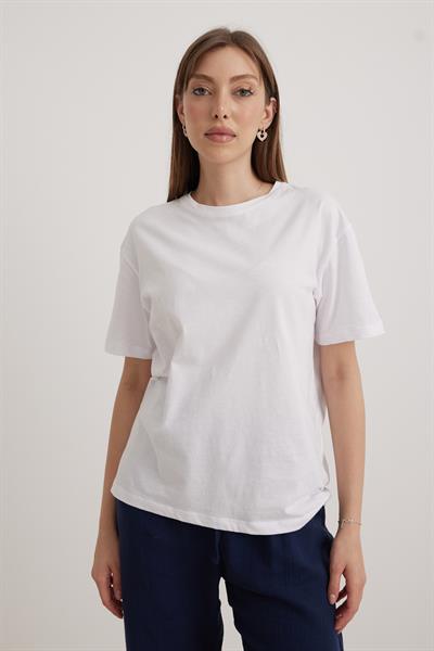 Kadın Bisiklet Yaka T-shirt BEYAZ