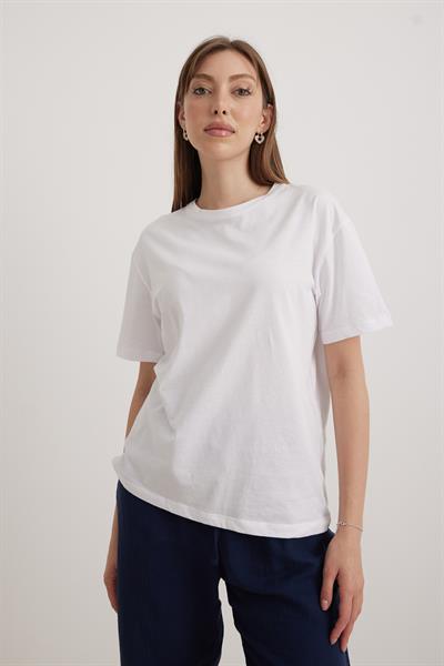 Kadın Bisiklet Yaka T-shirt BEYAZ