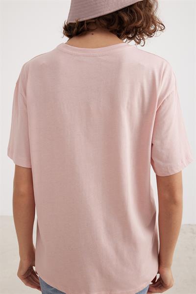 Kadın Bisiklet Yaka T-shirt PUDRA