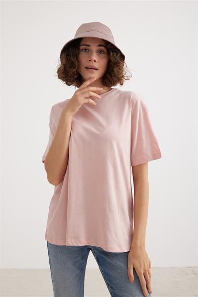 Kadın Bisiklet Yaka T-shirt PUDRA