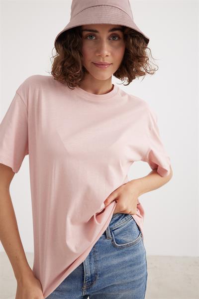 Kadın Bisiklet Yaka T-shirt PUDRA