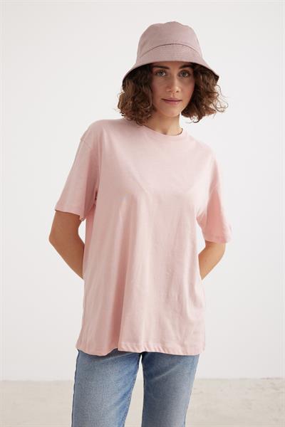Kadın Bisiklet Yaka T-shirt PUDRA
