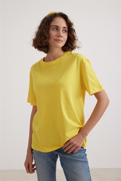 Kadın Bisiklet Yaka T-shirt SARI