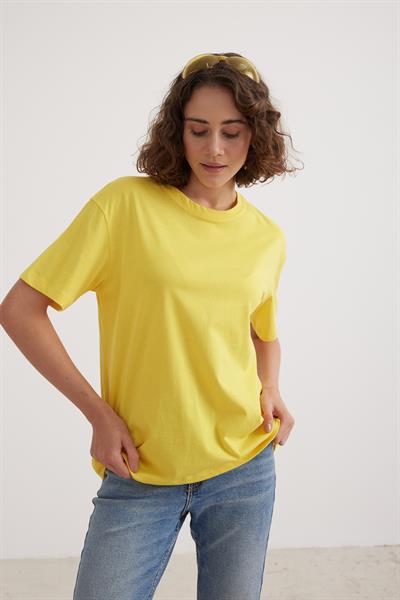 Kadın Bisiklet Yaka T-shirt SARI
