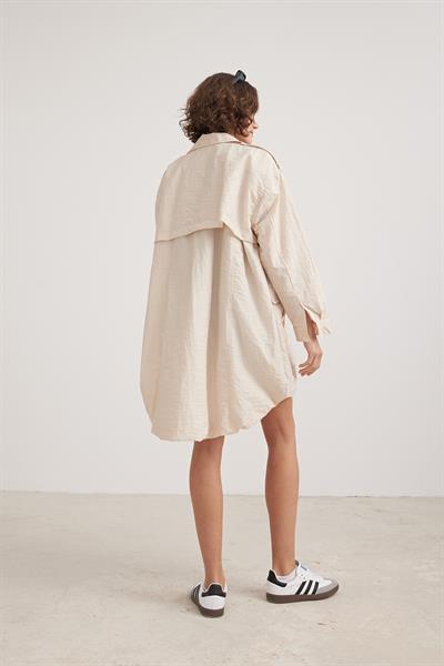 Kadın Cep Detaylı Paraşüt Trençkot TAŞ