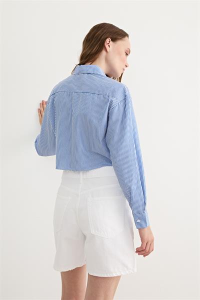 Kadın Çizgili Crop Gömlek ÇİZGİLİ