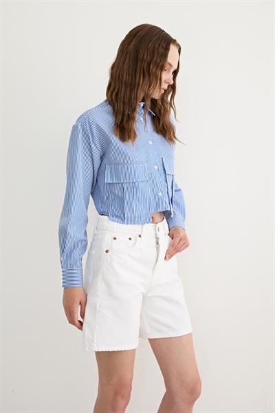 Kadın Çizgili Crop Gömlek ÇİZGİLİ