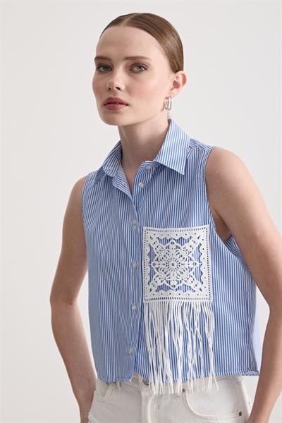 Kadın Çizgili Oversize Kolsuz Gömlek ÇİZGİLİ