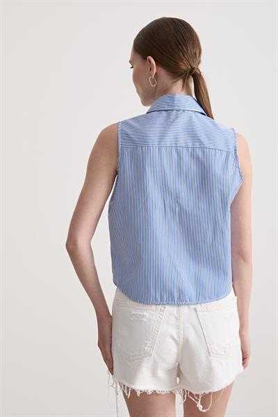 Kadın Çizgili Oversize Kolsuz Gömlek ÇİZGİLİ