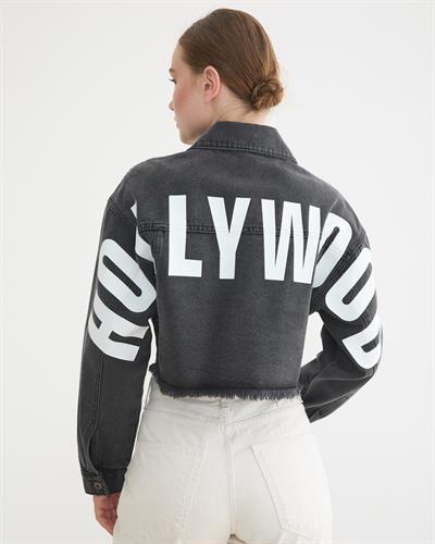 Kadın Crop Black Denim Ceket BLACK