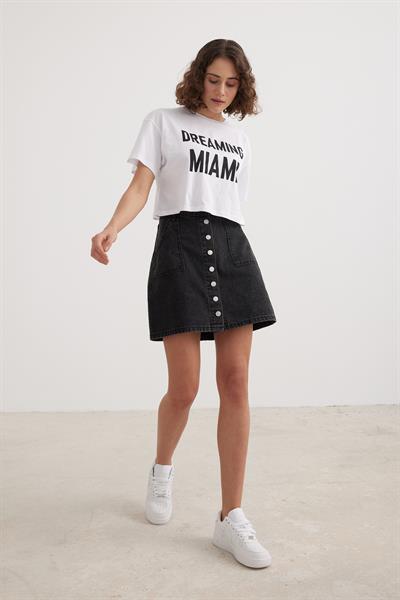 Kadın Crop Yazılı Tshirt BEYAZ