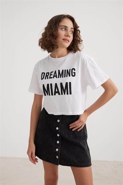 Kadın Crop Yazılı Tshirt BEYAZ