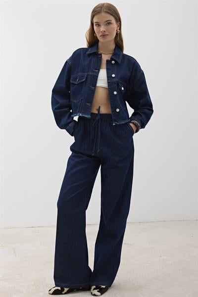 Kadın Denim Crop Kot Ceket BLUE