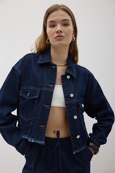 Kadın Denim Crop Kot Ceket BLUE
