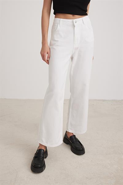 Kadın Denim Geniş Paçalı Pantolon BEYAZ