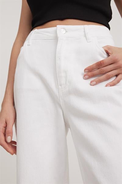 Kadın Denim Geniş Paçalı Pantolon BEYAZ