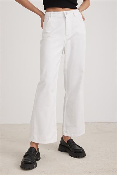 Kadın Denim Geniş Paçalı Pantolon BEYAZ