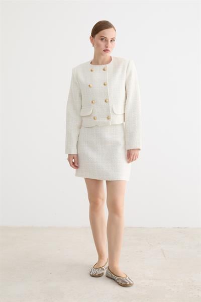 Kadın Fermuarlı Mini Etek EKRU