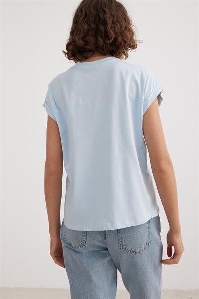 Kadın Love Baskılı Basic Tshirt MAVİ