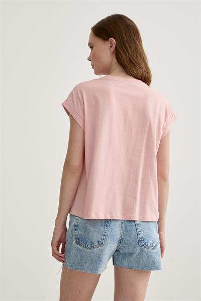 Kadın Love Baskılı Basic Tshirt PUDRA