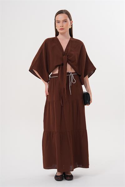 Kadın Müslin Bağlamalı Bluz KAHVE