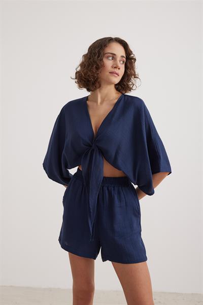 Kadın Müslin Bağlamalı Bluz LACİVERT