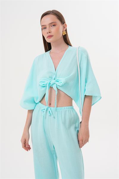 Kadın Müslin Bağlamalı Bluz MİNT