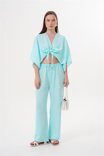 Kadın Müslin Bağlamalı Bluz MİNT