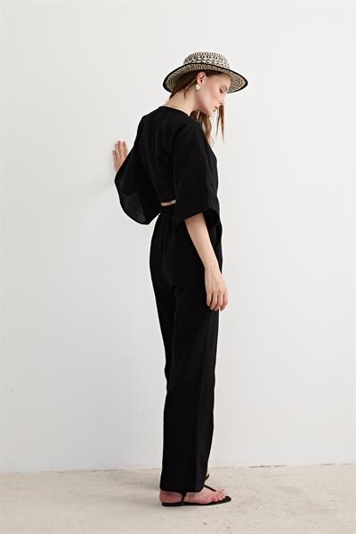 Kadın Müslin Bağlamalı Bluz SİYAH