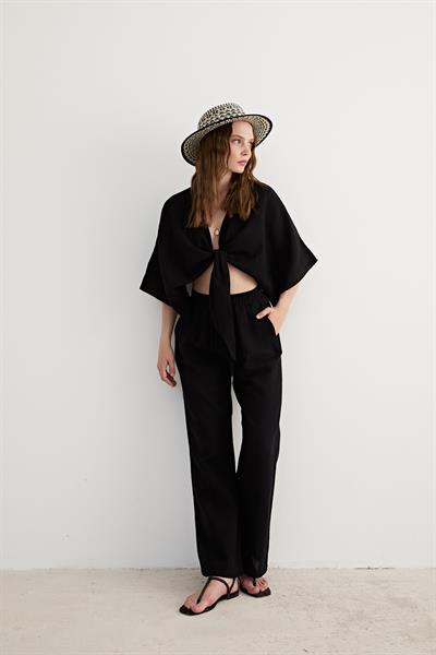 Kadın Müslin Bağlamalı Bluz SİYAH