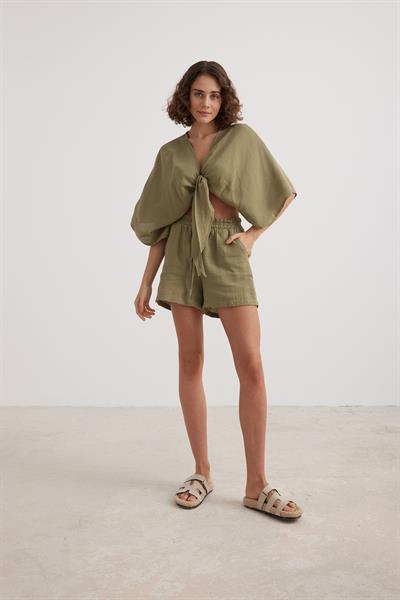 Kadın Müslin Beli Lastikli Şort HAKİ