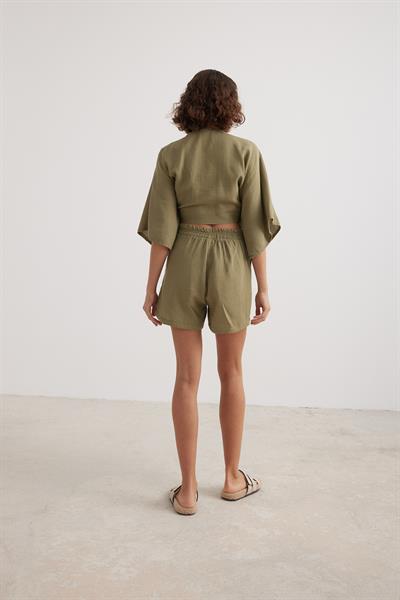 Kadın Müslin Beli Lastikli Şort HAKİ