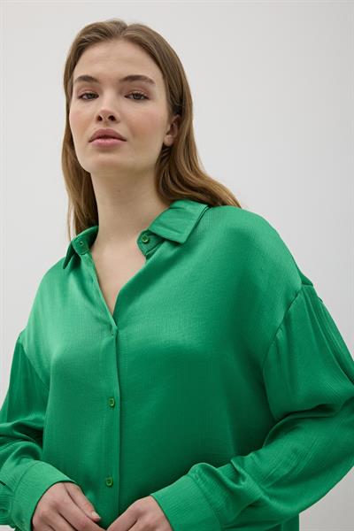 Kadın Önü Düğmeli Oversize Saten Gömlek YEŞİL