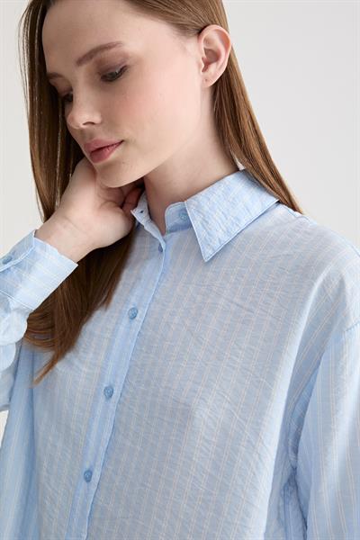 Kadın Oversize Çift Çizgili Gömlek MAVİ