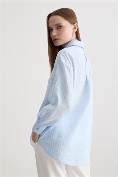 Kadın Oversize Çift Çizgili Gömlek MAVİ