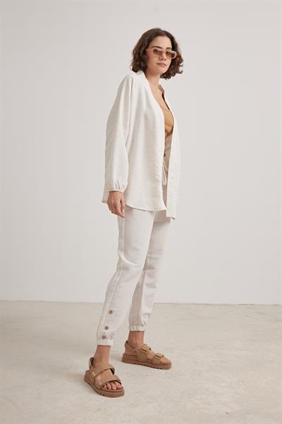 Kadın Oversize Keten Hırka TAŞ