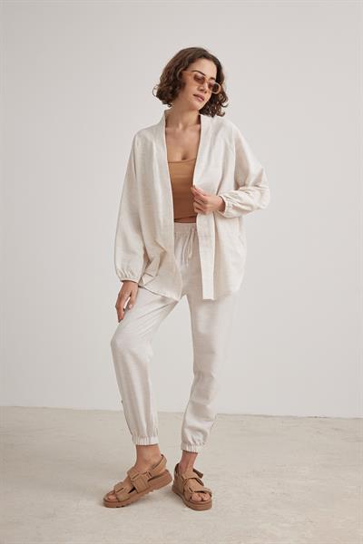 Kadın Oversize Keten Hırka TAŞ