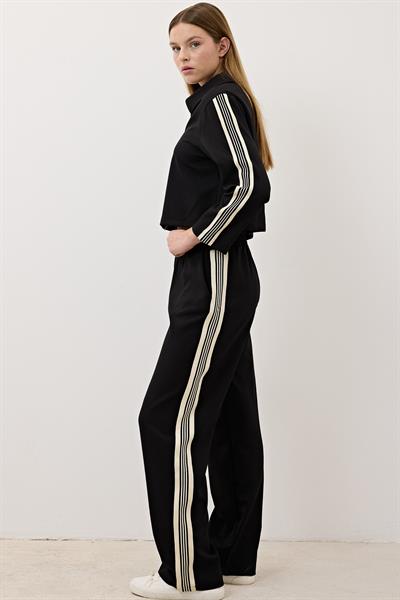 Kadın Şerit Detaylı Beli Lastikli Pantolon SİYAH