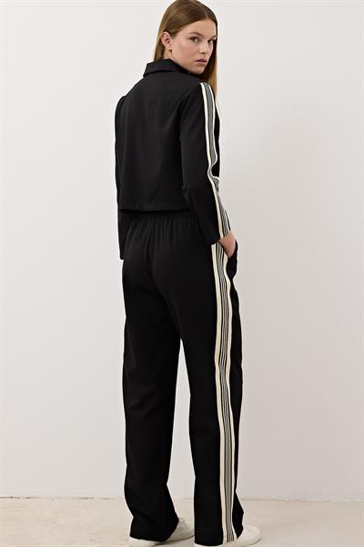 Kadın Şerit Detaylı Beli Lastikli Pantolon SİYAH