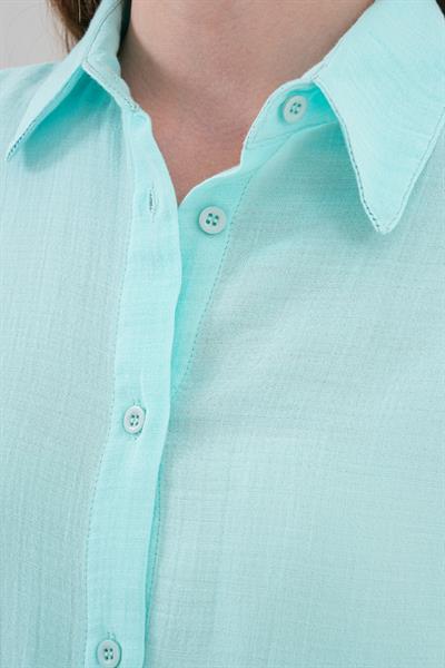 Kadın Uzun Kollu Oversize Müslin Gömlek MİNT