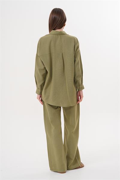 Kadın Uzun Kollu Oversize Müslin Gömlek HAKİ