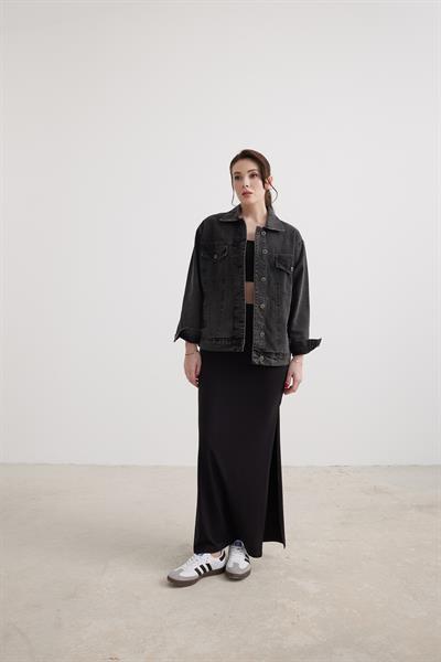 Kadın Yıkama Siyah Denim Ceket BLACK